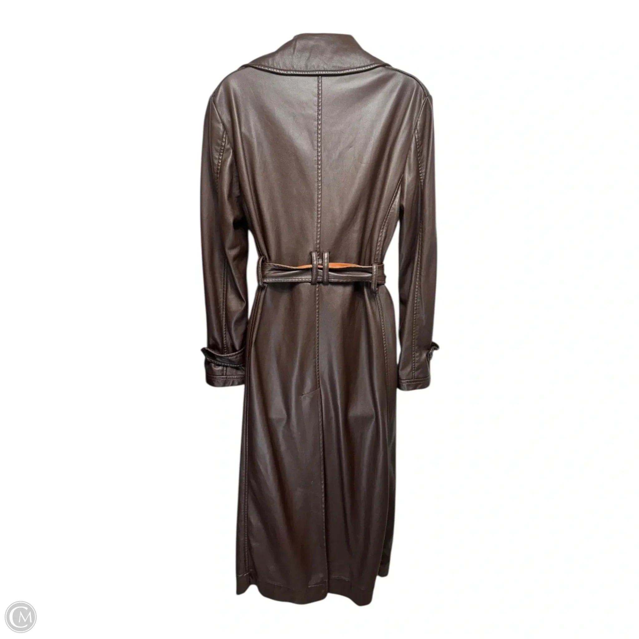 Vegan Leather Belted Trench Coat Designer By Derek Lam 10 Crosby In Brown, Size: XS