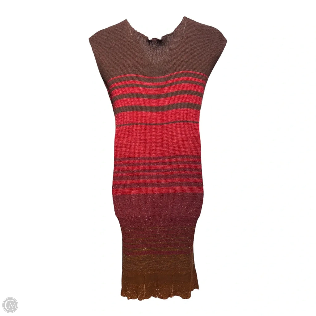 V Rib Sweater Dress By Krel In Brown & Red, Size: One size