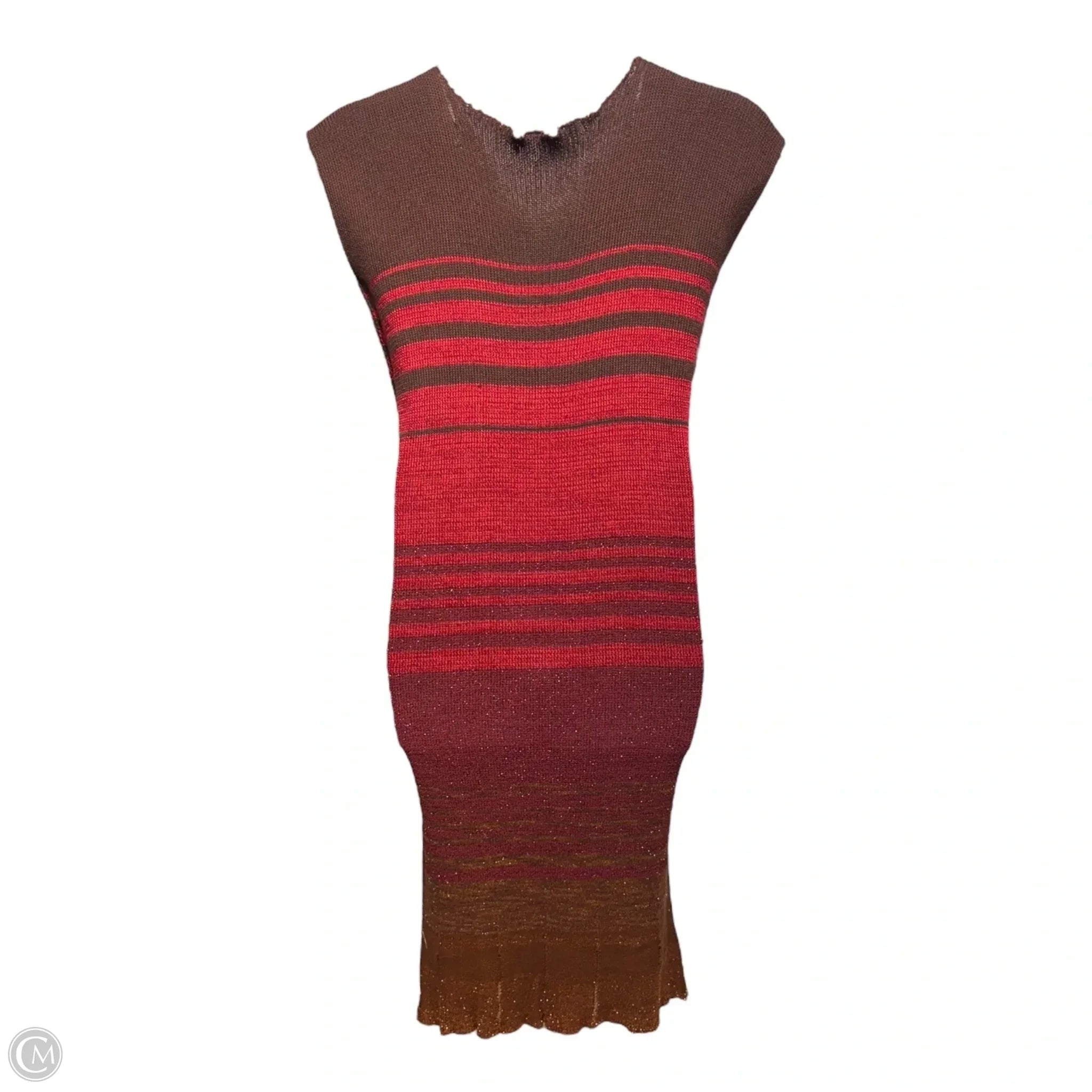 V Rib Sweater Dress By Krel In Brown & Red, Size: One size