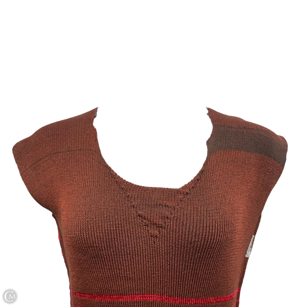 V Rib Sweater Dress By Krel In Brown & Red, Size: One size