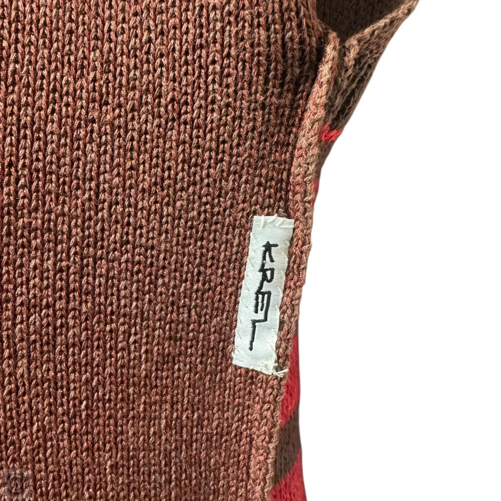 V Rib Sweater Dress By Krel In Brown & Red, Size: One size