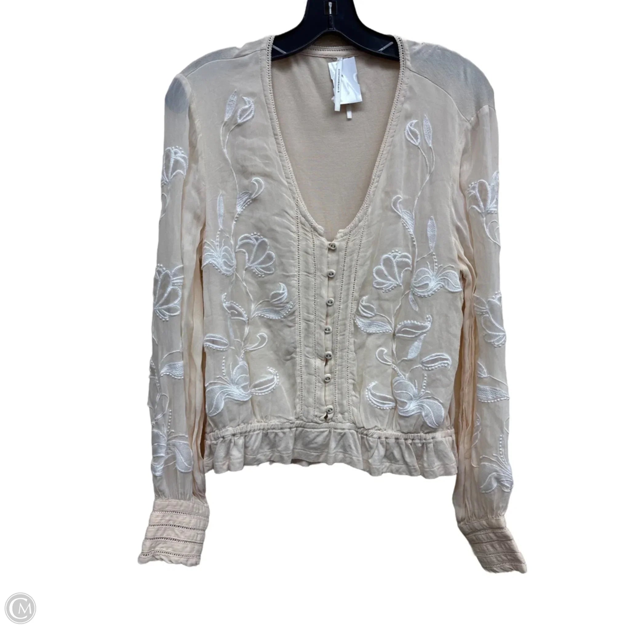 Top Long Sleeve By Anthropologie In Cream & White, Size: S