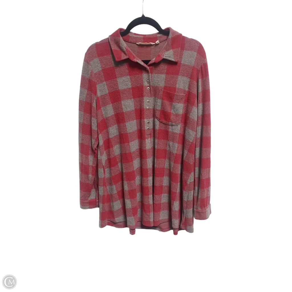 Top Long Sleeve By Soft Surroundings In Grey & Red, Size: L