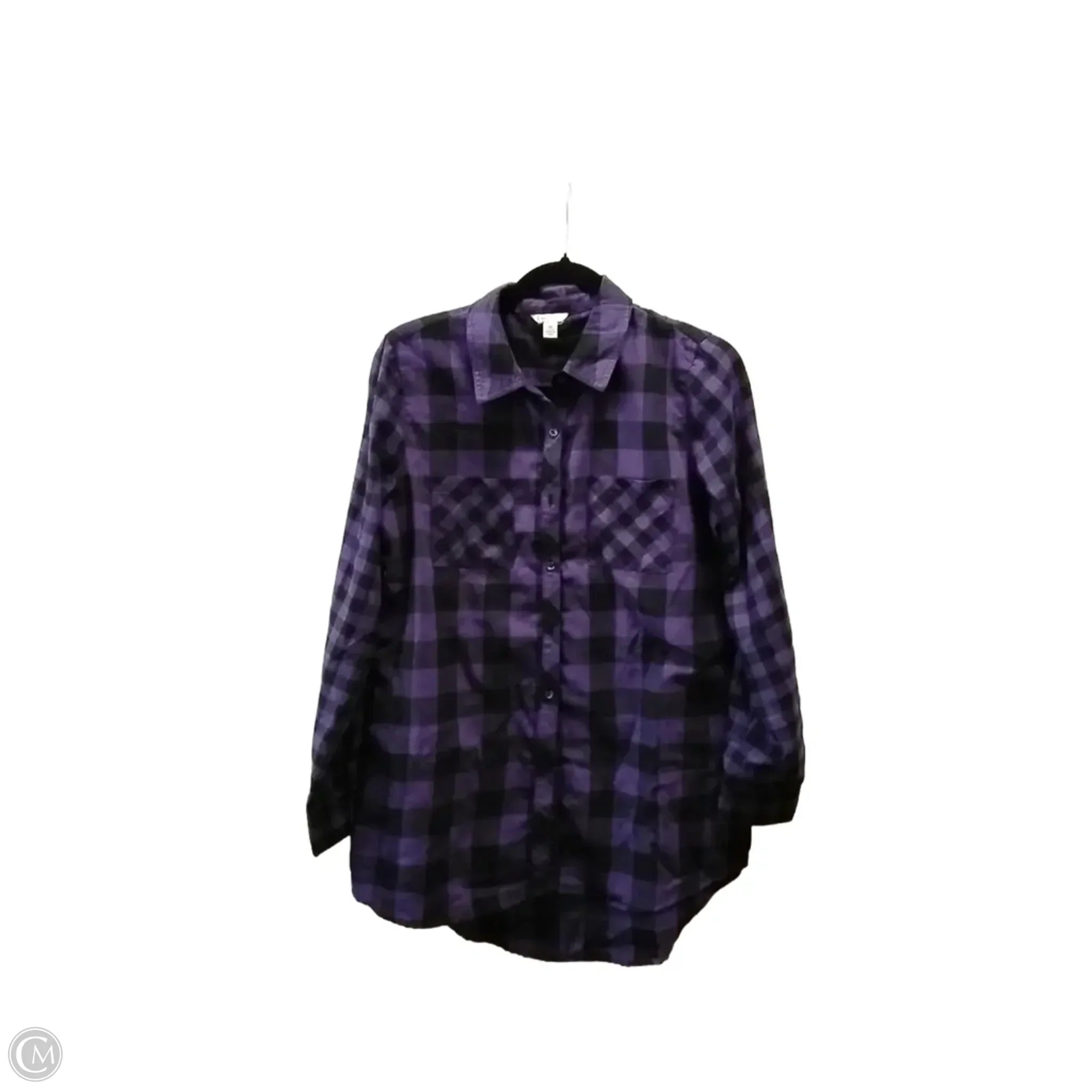 Top Long Sleeve By Cato In Checkered Pattern, Size: M