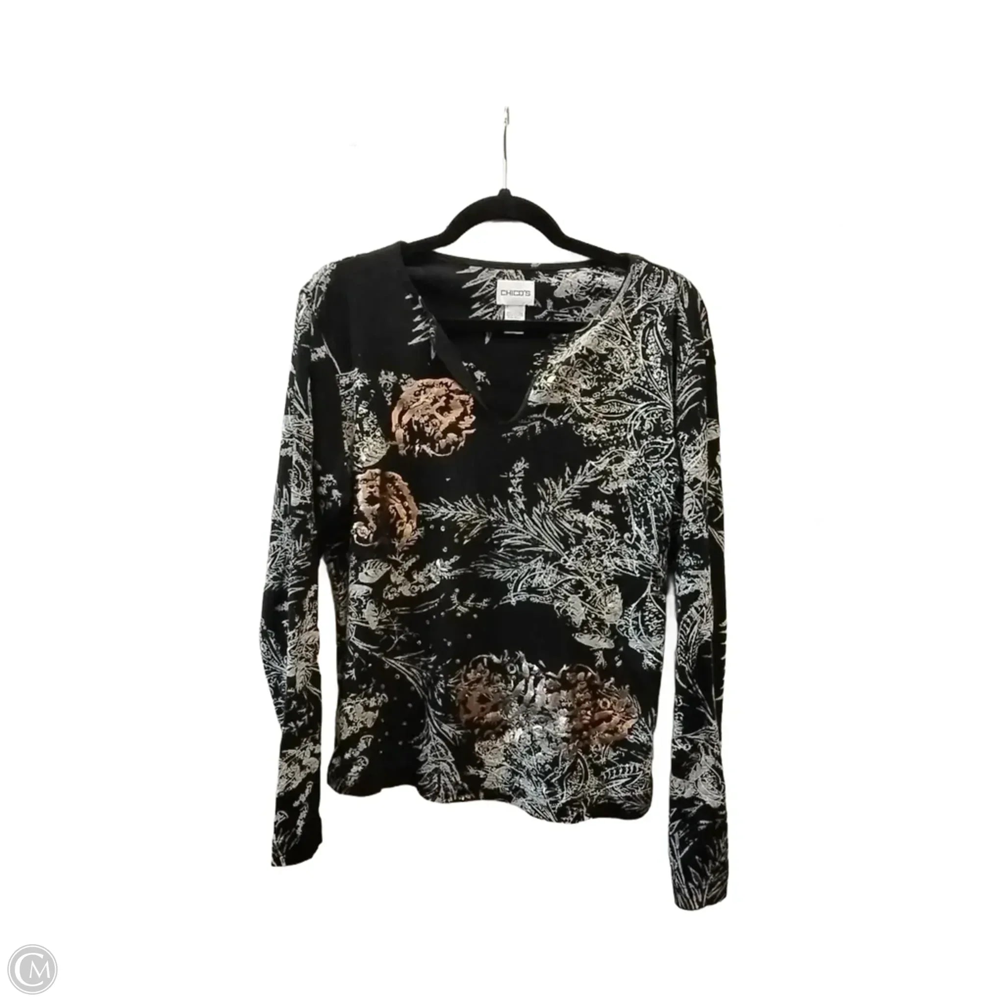 Top Long Sleeve By Chicos In Black & Gold, Size: 1