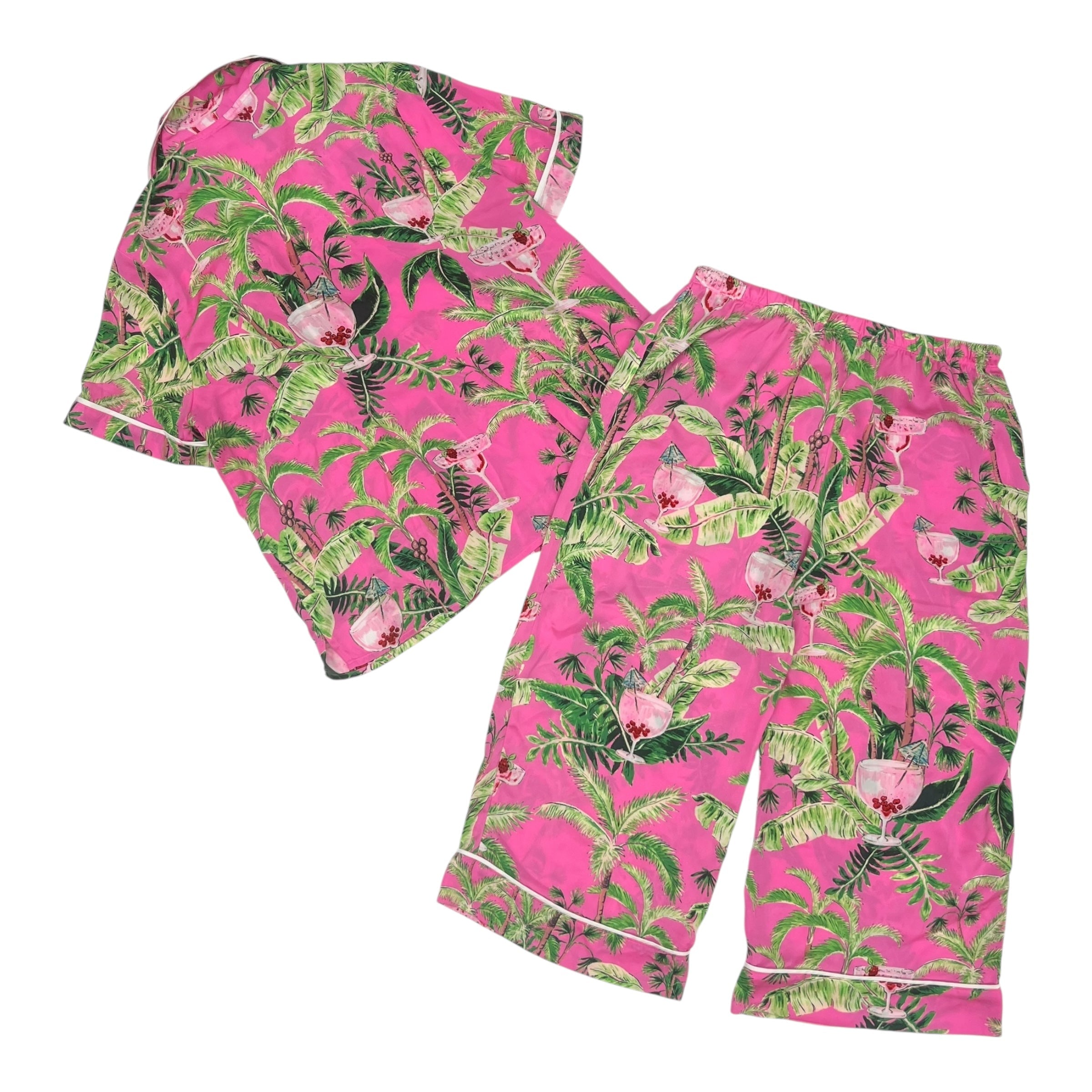 Lounge Set Pants By Clothes Mentor In Green & Pink, Size:M